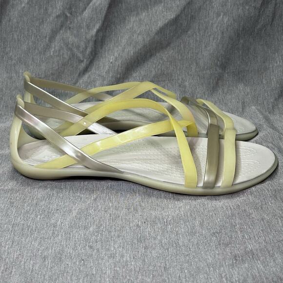 Crocs Isabella Women’s Size 8 Cream Silver Gray Strappy Slip On Flats Sandals - Picture 1 of 16